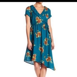 Nwt floral teal blue superfoxx faux wrap dress